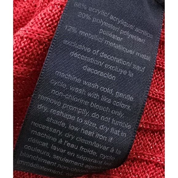 Tommy Hilfiger Women's Red Ribbed Metallic Sweater SZ M Holiday‎ V-neck - Picture 8 of 10